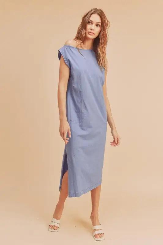 Aemi + Co Side Slit Round Neck Sleeveless Midi Dress - Trendsi