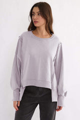 Exposed Seam High-Low Long Sleeve Sweatshirt - Trendsi - Flyclothing LLC