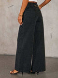 Button Decor High Rise Wide Leg Jeans - Trendsi - Flyclothing LLC