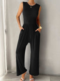 Round Neck Sleeveless Wide Leg Jumpsuit - Trendsi - Flyclothing LLC