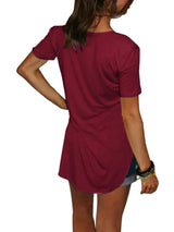 Full Size Solid V-Neck Short Sleeve T-Shirt Plus Size - Trendsi - Flyclothing LLC