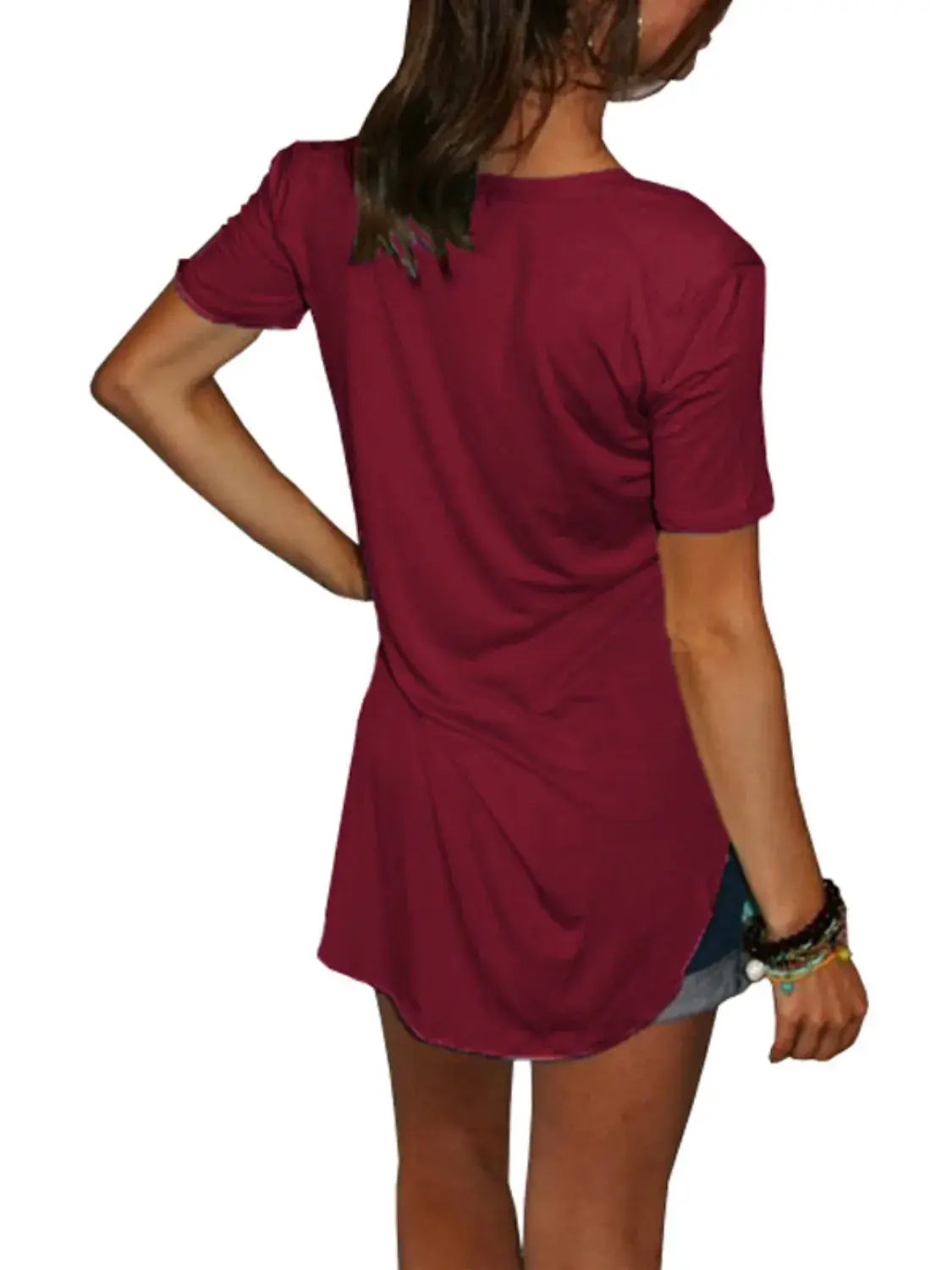 Full Size Solid V-Neck Short Sleeve T-Shirt Plus Size - Trendsi - Flyclothing LLC