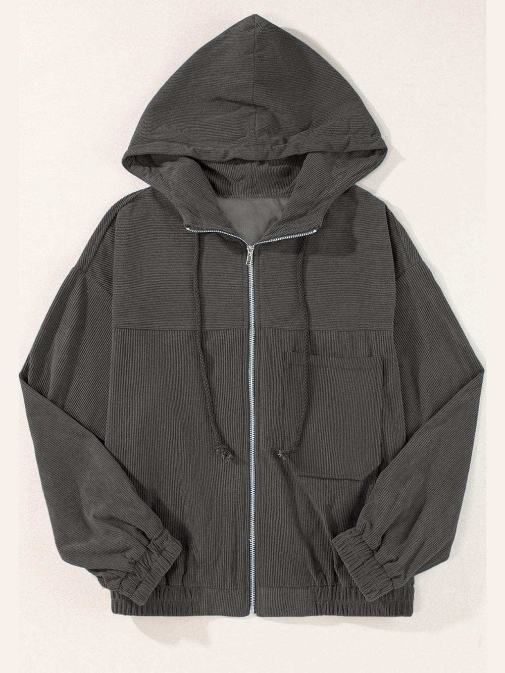 Drawstring Zip Up Long Sleeve Hooded Jacket - Trendsi - Flyclothing LLC