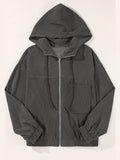 Drawstring Zip Up Long Sleeve Hooded Jacket - Trendsi - Flyclothing LLC