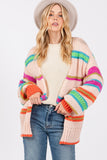 SAGE + FIG Rainbow Striped Open Front Knit Cardigan - Trendsi