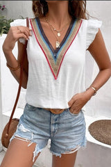 Full Size Ruffled V-Neck Cap Sleeve Blouse - Trendsi