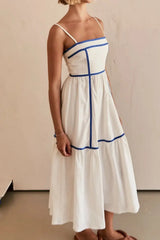 Contrast Trim Square Neck Midi Cami Dress - Trendsi - Flyclothing LLC