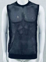 Men's Openwork Round Neck Sleeveless Knit Top - Trendsi - Flyclothing LLC