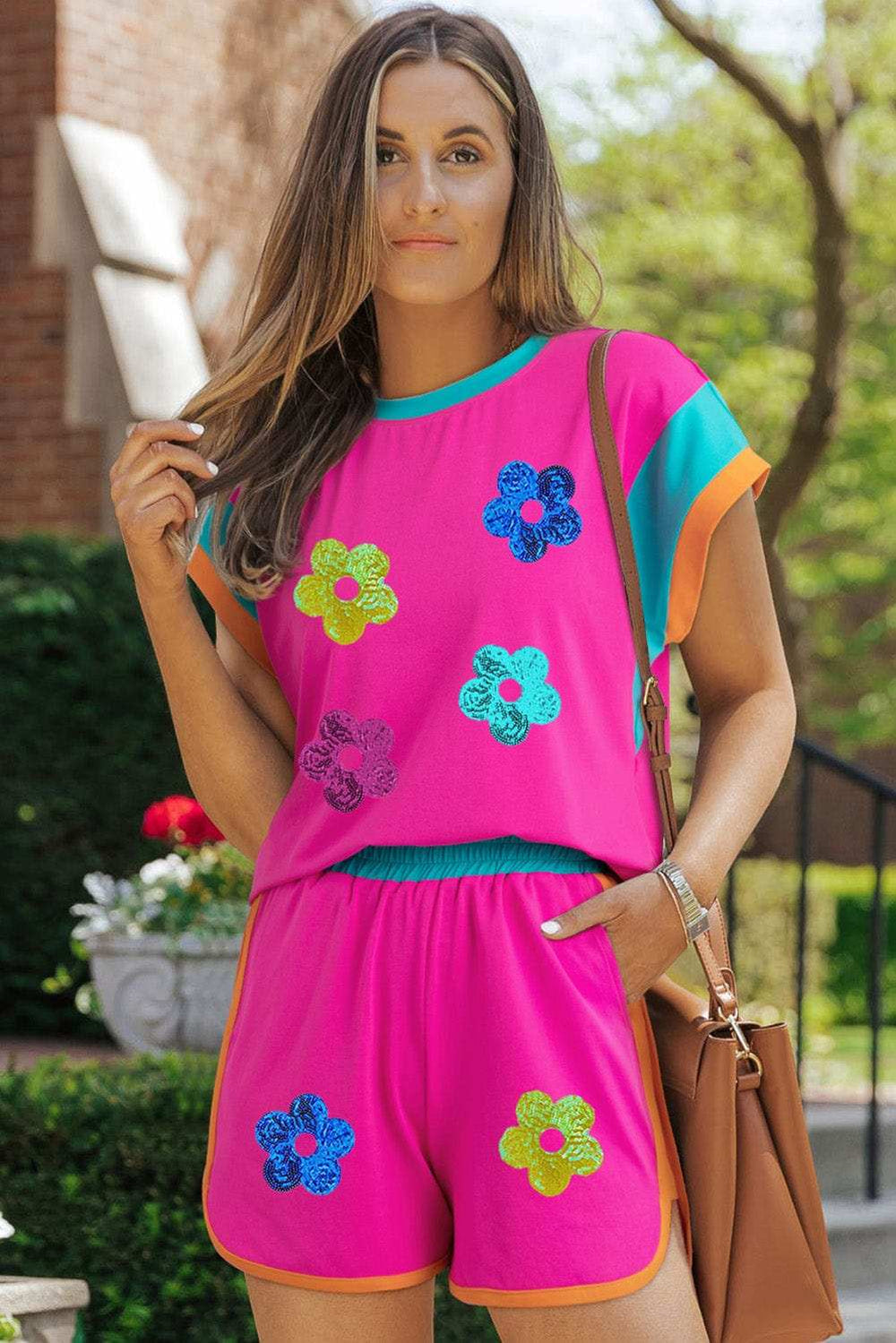 Sequin Round Neck Top and Shorts Set - Trendsi - Flyclothing LLC