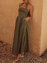 Halter Neck Maxi Dress with Pockets - Trendsi - Flyclothing LLC