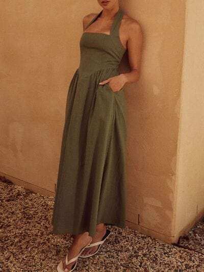 Halter Neck Maxi Dress with Pockets - Trendsi - Flyclothing LLC