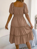 Square Neck Short Puff Sleeve Dress - Trendsi - Flyclothing LLC
