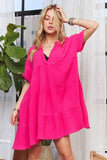 ADORA Tiered Notched Short Sleeve Dress - Trendsi