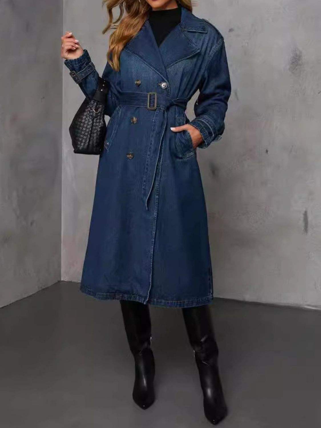 Button Up Long Sleeve Longline Denim Jacket - Trendsi - Flyclothing LLC