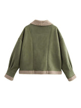 Fuzzy Collared Neck Long Sleeve Jacket - Trendsi - Flyclothing LLC