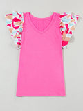 Ruffled Printed V-Neck Short Sleeve Blouse - Trendsi