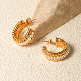Stainless Steel Pearl C-Hoop Earrings - Trendsi
