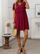 Button Front Flutter Sleeve Dress - Trendsi - Flyclothing LLC