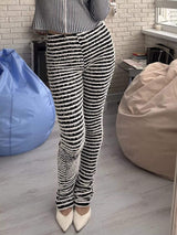 Striped Fuzzy Textured Knit Pants - Trendsi - Flyclothing LLC