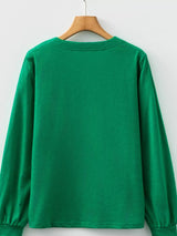 Solid Color Button V Neck Long Sleeve Top - Trendsi - Flyclothing LLC