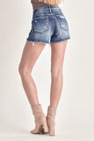 RISEN Mid Rise Raw Hem Denim Shorts - Trendsi