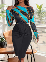 Perfee Twisted Printed Long Sleeve Dress - Trendsi - Flyclothing LLC