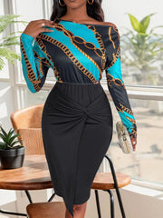 Perfee Twisted Printed Long Sleeve Dress - Trendsi