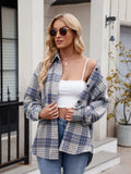 Pocketed Plaid Collared Neck Long Sleeve Shirt - Trendsi - Flyclothing LLC