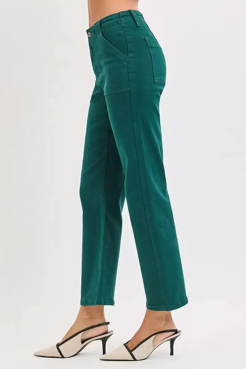 RISEN High Rise Ankle Flare Patch Pocket Jeans - Trendsi - Flyclothing LLC