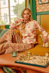 BiBi Floral Print Washed Waffle Thermal Top With Thumb - Trendsi - Flyclothing LLC