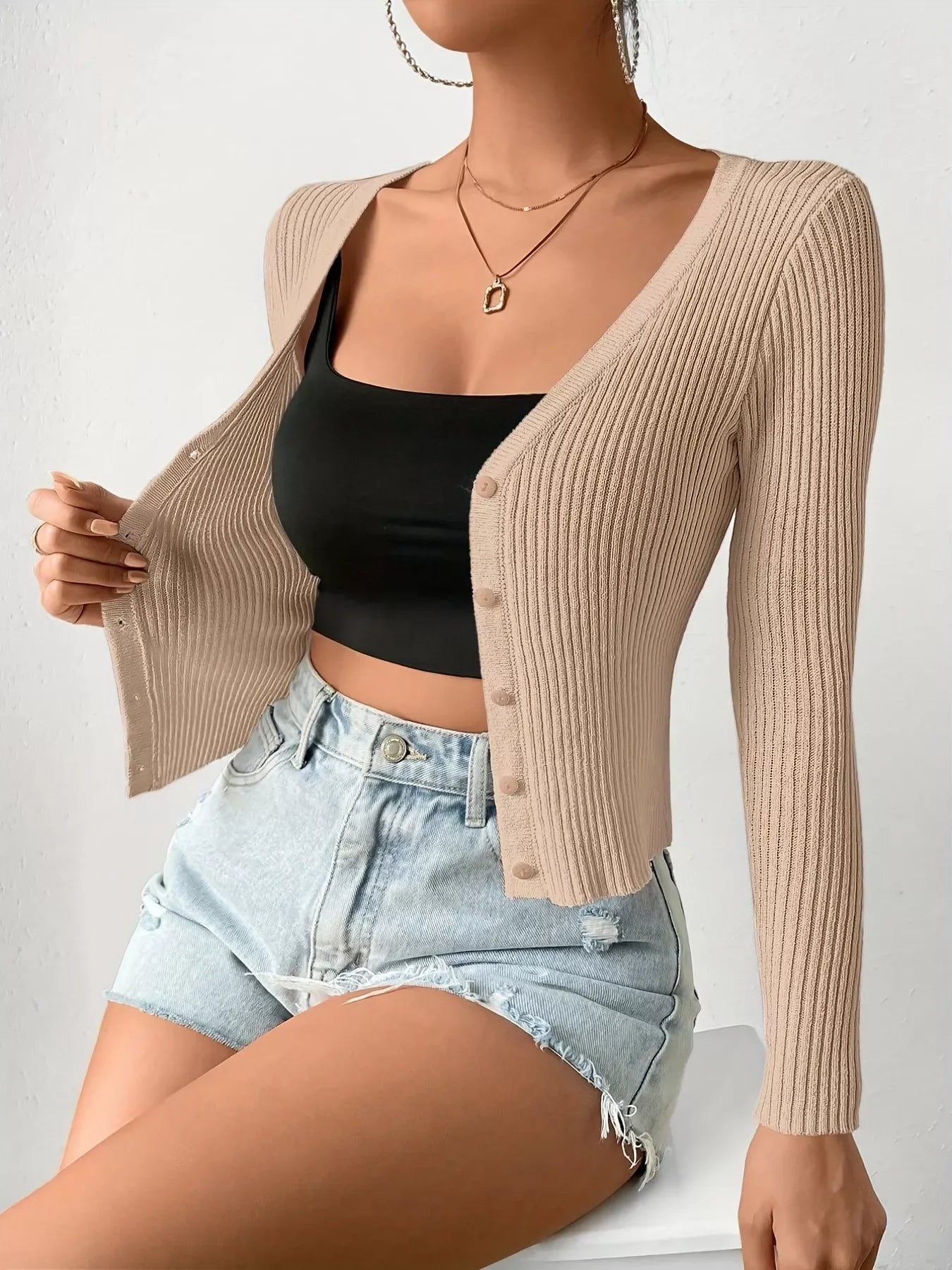 Ribbed Knit Button-Up Cardigan - Trendsi - Flyclothing LLC