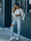 Distressed Asymmetric Waist Jeans - Trendsi - Flyclothing LLC
