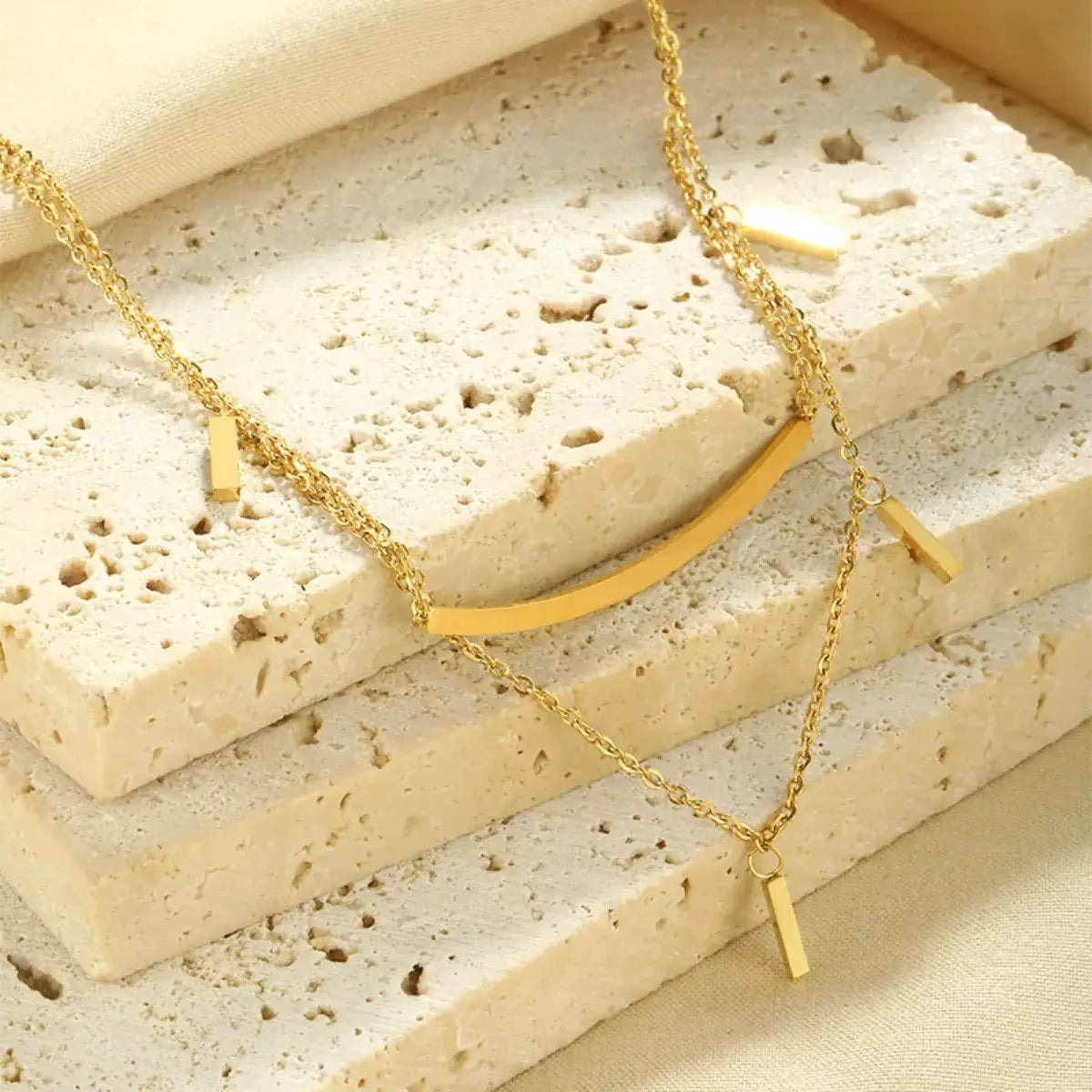 18K Gold-Plated Double Layered Necklace - Trendsi - Flyclothing LLC