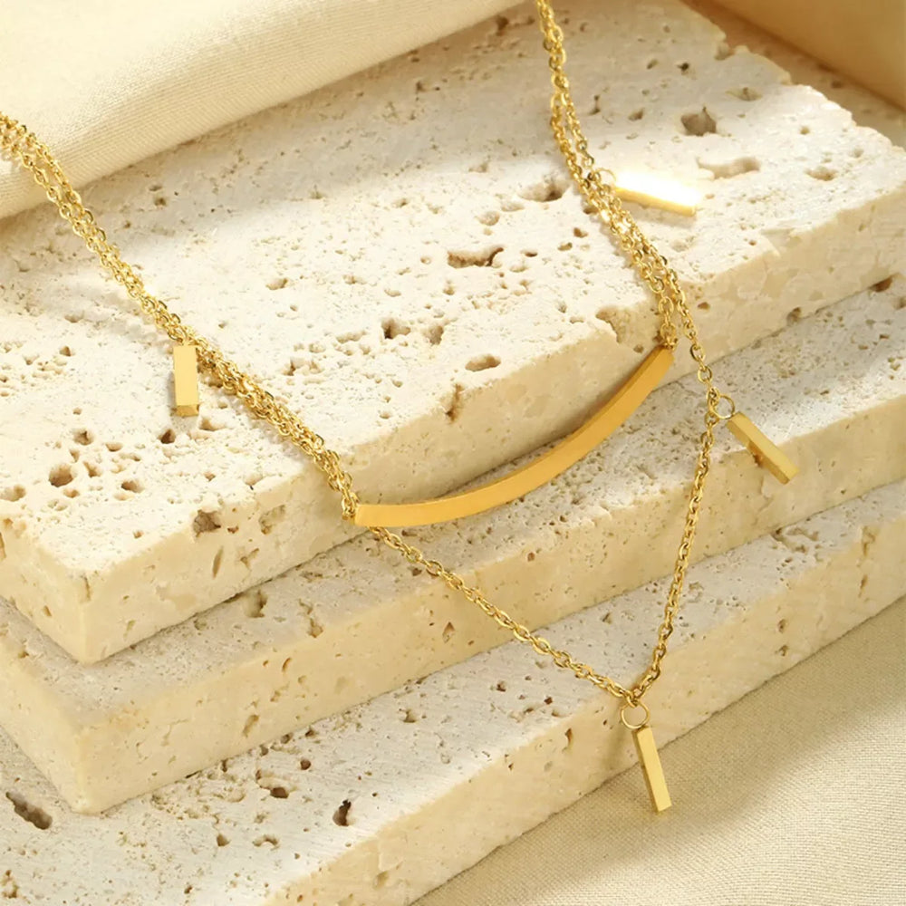 18K Gold-Plated Double Layered Necklace - Trendsi - Flyclothing LLC