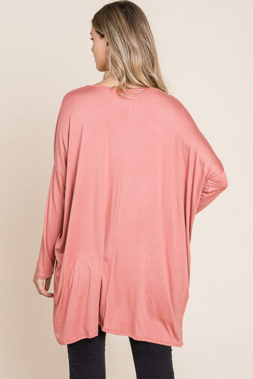 BOMBOM Round Neck Long Sleeve Oversized Top - Trendsi - Flyclothing LLC