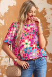 Tied Printed Round Neck Half Sleeve Blouse - Trendsi - Flyclothing LLC