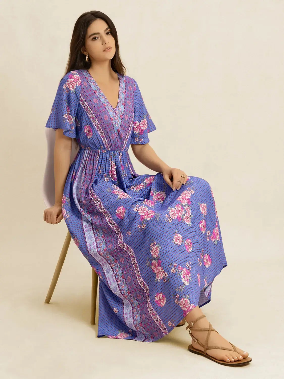 Printed Short Sleeve Midi Dress - Trendsi - Flyclothing LLC