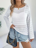 Openwork Boat Neck Long Sleeve Knit Cover Up - Trendsi - Flyclothing LLC