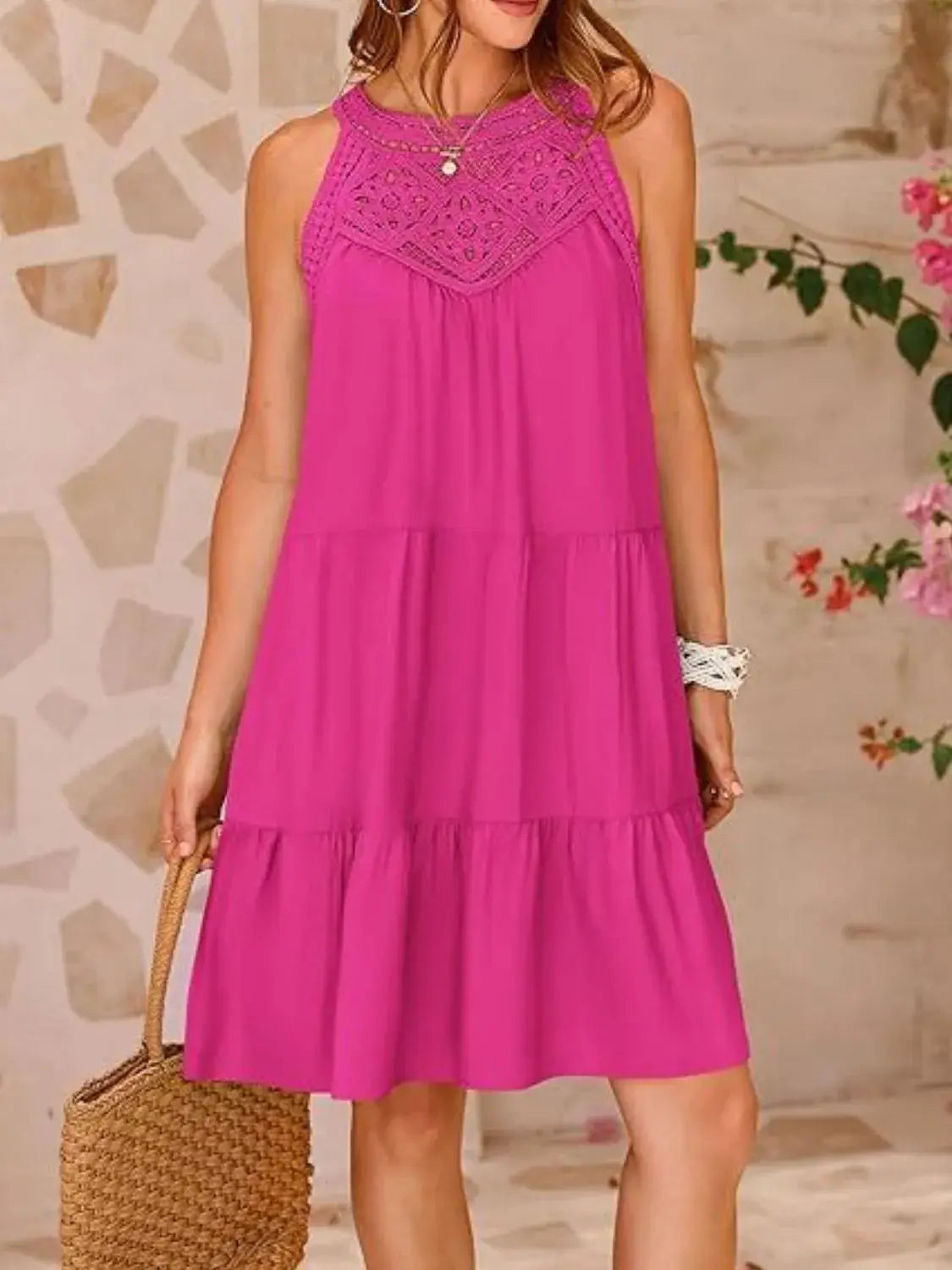 Ruffled Hem Lace Sleeveless Dress - Trendsi - Flyclothing LLC