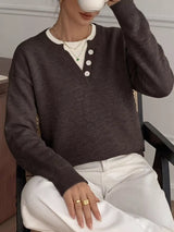 Decor Button-Placket Ribbed Knit Sweater - Trendsi - Flyclothing LLC