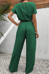 Round Neck Short Sleeve Top and Pants Set - Trendsi - Flyclothing LLC