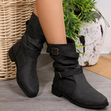 Buckled Low Heel Boots - Trendsi - Flyclothing LLC