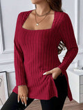Plus Size Square Neck Long Sleeve Top - Trendsi - Flyclothing LLC