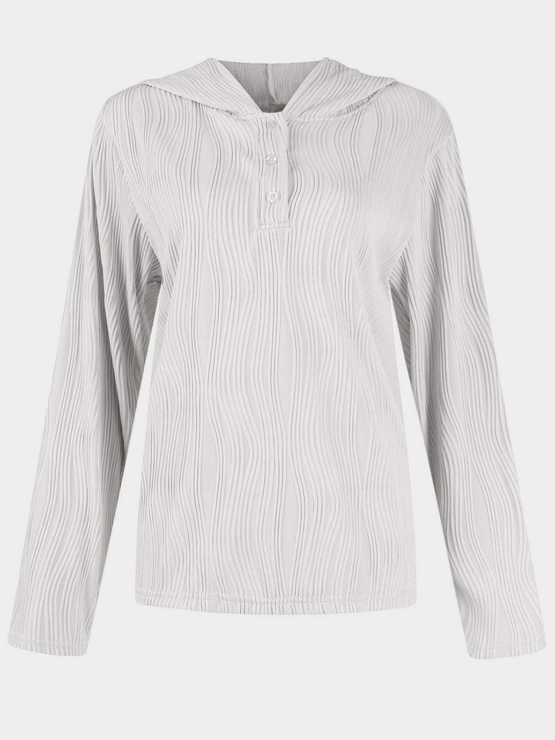 Textured Long Sleeve Hoodie - Trendsi - Flyclothing LLC