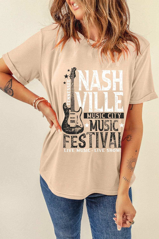 Letter Graphic Round Neck Short Sleeve T-Shirt - Trendsi - Flyclothing LLC