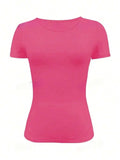Round Neck Short Sleeve T-Shirt - Trendsi - Flyclothing LLC