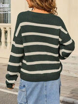 Striped Round Neck Dropped Shoulder Sweater - Trendsi - Flyclothing LLC