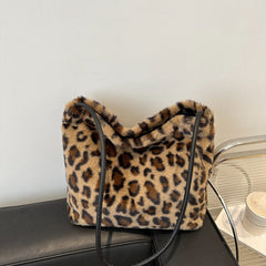 Leopard Furry Shoulder Bag - Trendsi