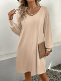 V-Neck Raglan Sleeve Knee Length Dress - Trendsi