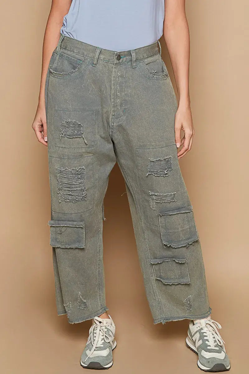 POL Distressed Raw Hem Wide Leg Pants - Trendsi - Flyclothing LLC